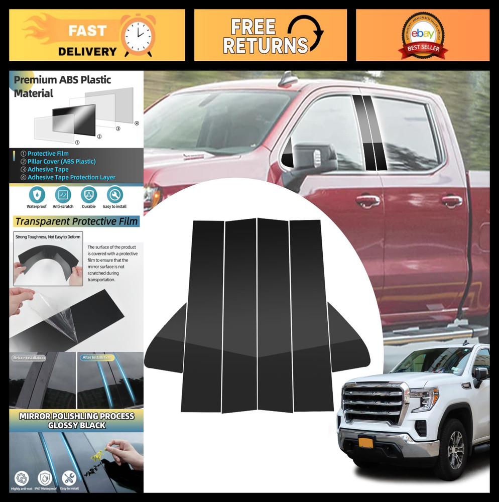 Window Pillar Cover Sticker for Chevy Silverado 2019-2023 | Glossy Black Trim Ki
