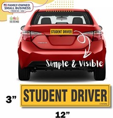 Large Reflective Student Driver Signs – Easy to Remove 12″x3″ Magnets (4 Pack)