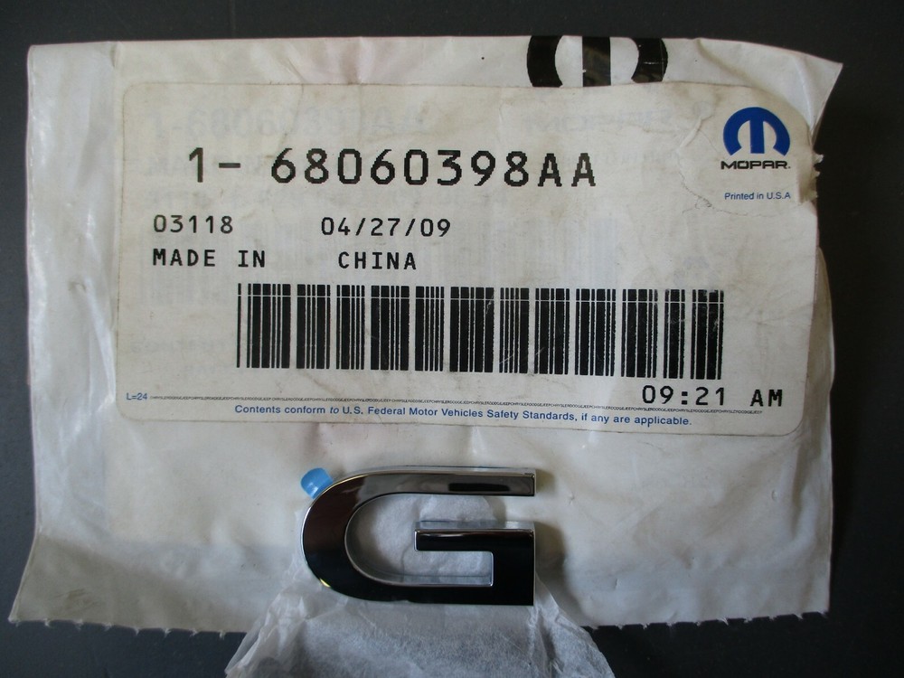 Mopar Rear Tail Lamp Decal – NOS – ’08-’10 Challenger – “G” – P/N 68060398AA