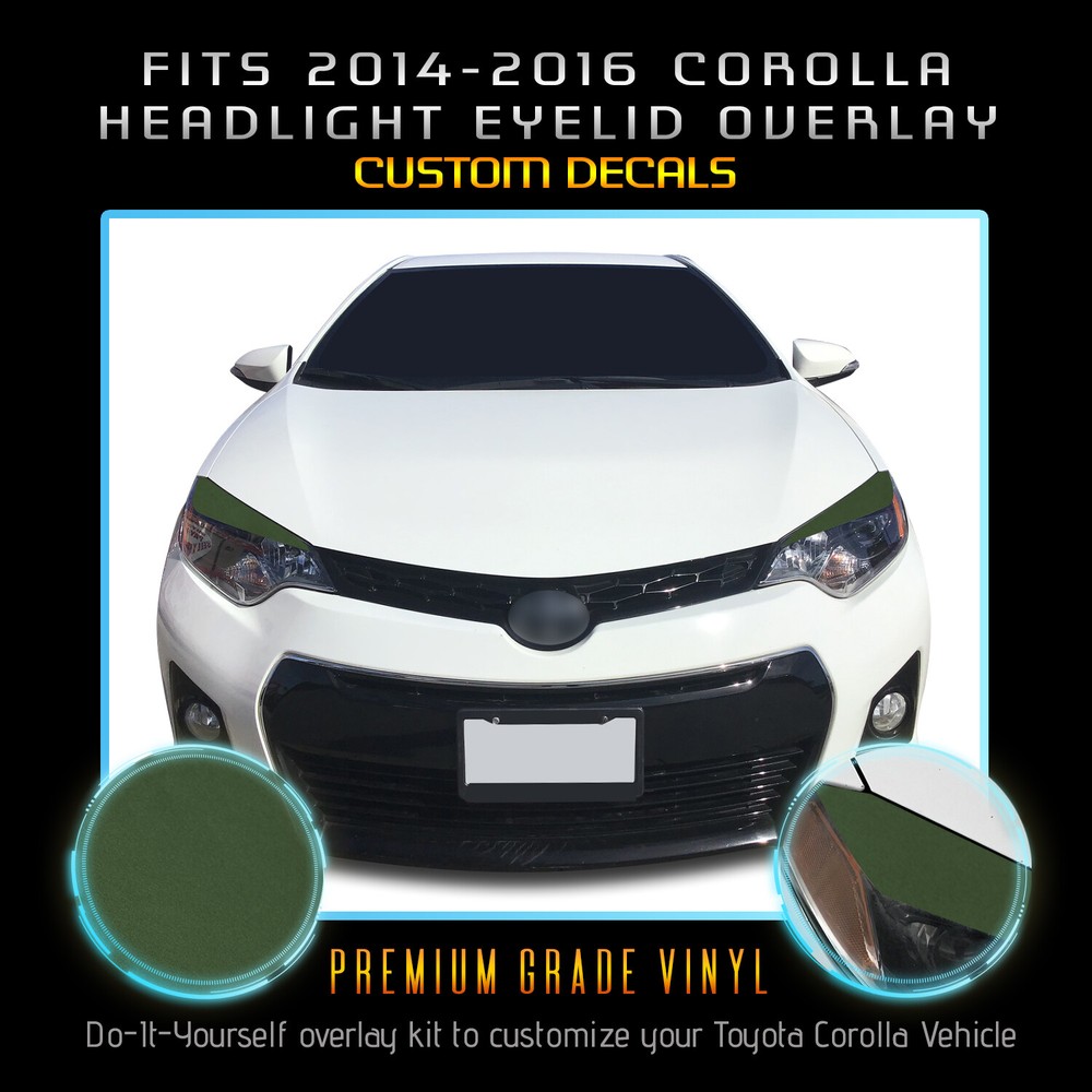 For 2014-2016 Toyota Corolla Headlight Eyelid Set Trim Overlay Decals – Matte