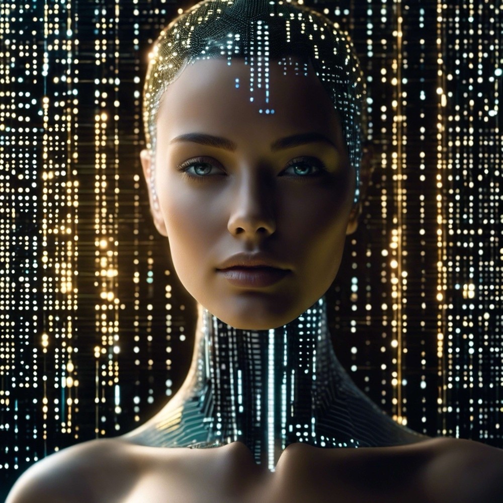 AI Sticker (3 Inch) Woman Model Artificial Intelligence With LED Lights !