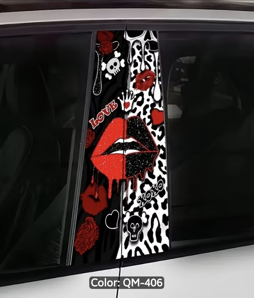 Glitter Lips Leopard Print Car Door B-Pillar Decal Sticker 2PC Set QM-406