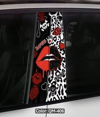 Glitter Lips Leopard Print Car Door B-Pillar Decal Sticker 2PC Set QM-406