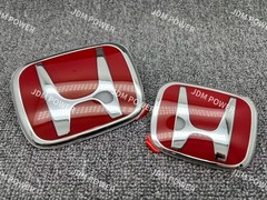 M-Tec 3pcs Red Front Rear Steering Red Emblem Badge Civic Coupe 12-15
