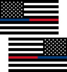 2 – 6″ Thin BLUE RED American BLACK WHITE Flag Police Firefighter Sticker RL