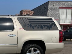 Fit 2007-2014 Chevy Suburban Yukon XL Quarter Window American Flag Mountain BLK