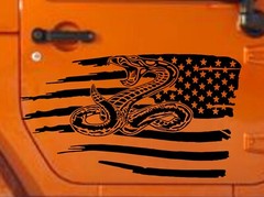 DON’T TREAD ON ME USA Flag Rattle Snake Hood/Door vinyl Decal Fits Jeep Wrangler