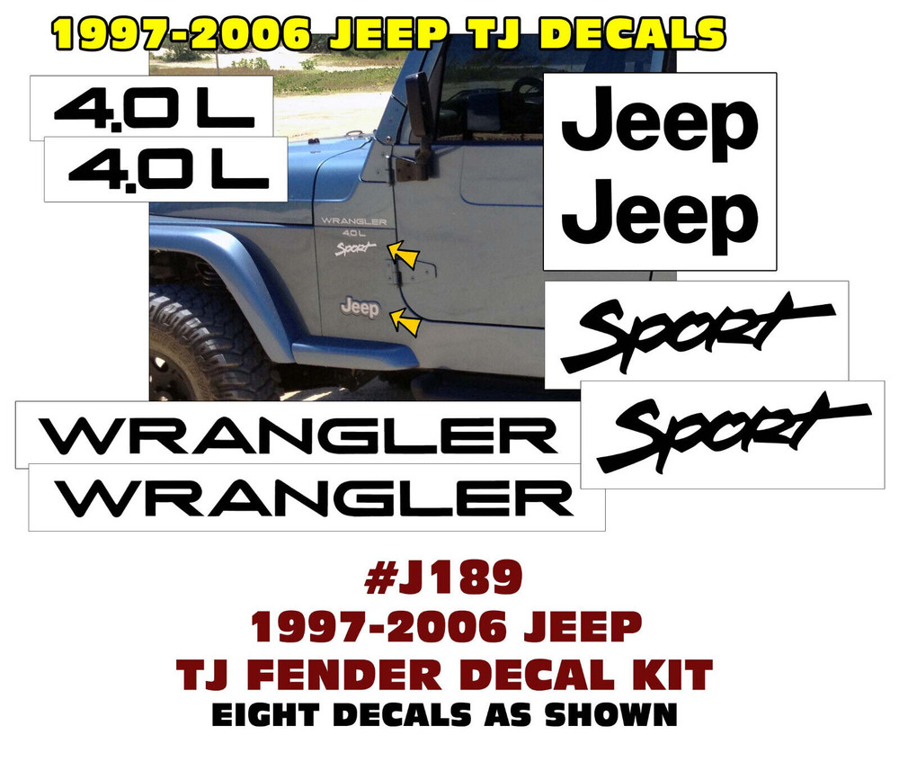 QJ-J189 JEEP 1997-2006 WRANGLER TJ – FENDER DECAL KIT – LICENSED – 8 PIECES
