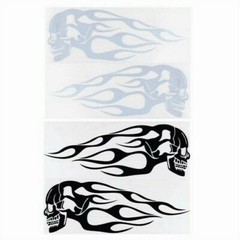 2pcs Set Motorcycle Gas Tank Flaming Flames Skull Badge Vinyl Decal Sticker