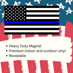 Thin Blue Line American Flag Heavy Duty Magnet Black and Blue 3″x6″ Cars Trucks