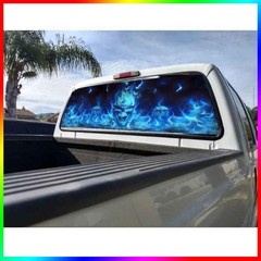 Flaming Skull Rear Window Tint Graphic Decal Wrap Back Truck Tailgate Waterproof