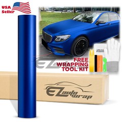 【Satin Chrome】 Blue Matte Metallic Car Vinyl Wrap Sticker Air Release Sheet Film