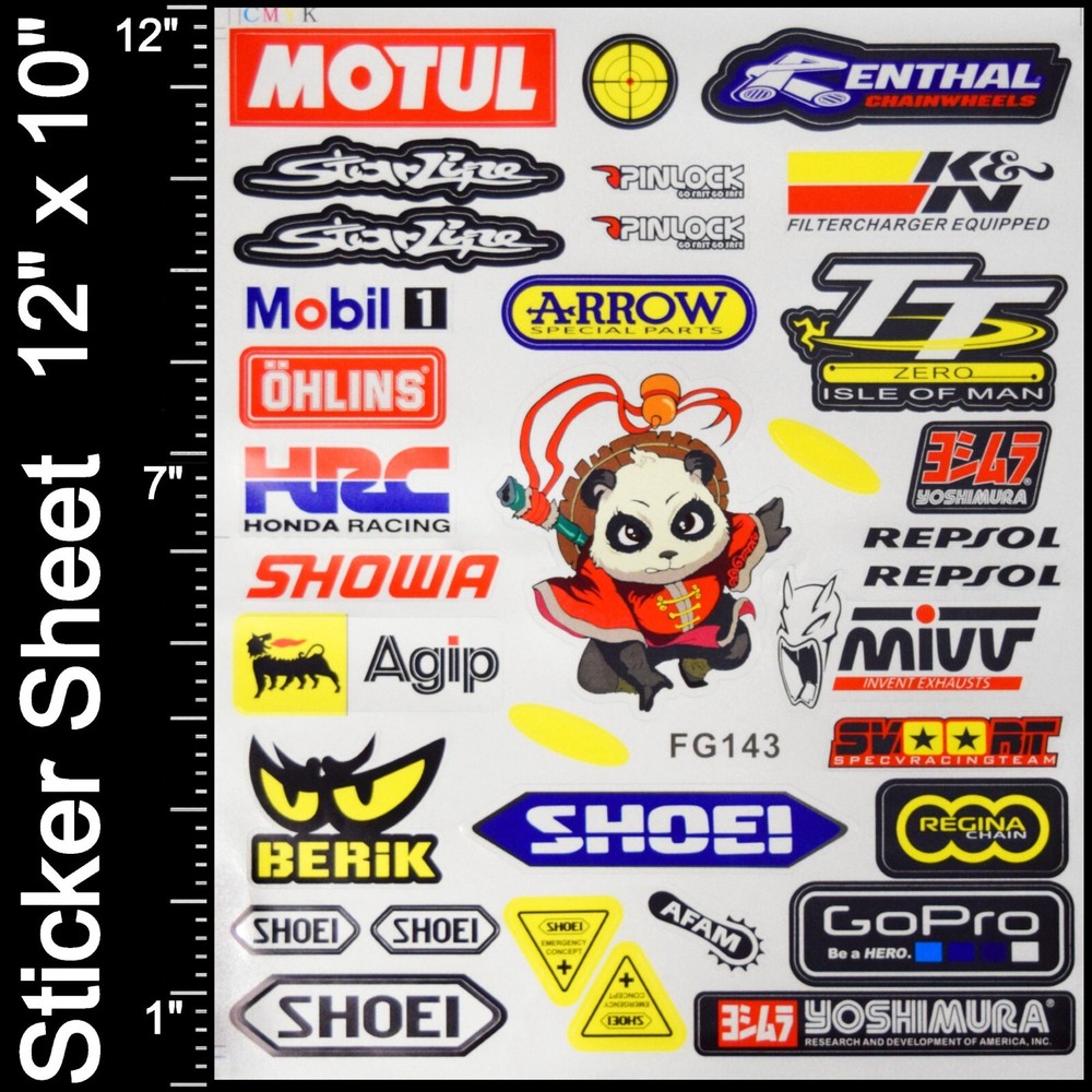 32pc 12″x10″ Reflective Sticker Decal Sheet – Motocross Dirt Bike Sponsors Logos