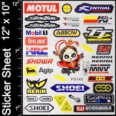 32pc 12″x10″ Reflective Sticker Decal Sheet – Motocross Dirt Bike Sponsors Logos