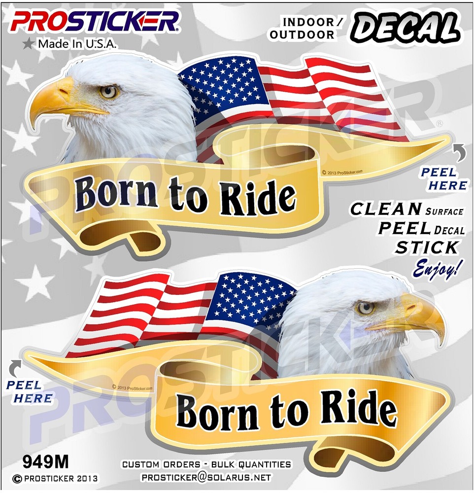ProSticker 949M (One Pair) American Flag Born To Ride Decals Stickers