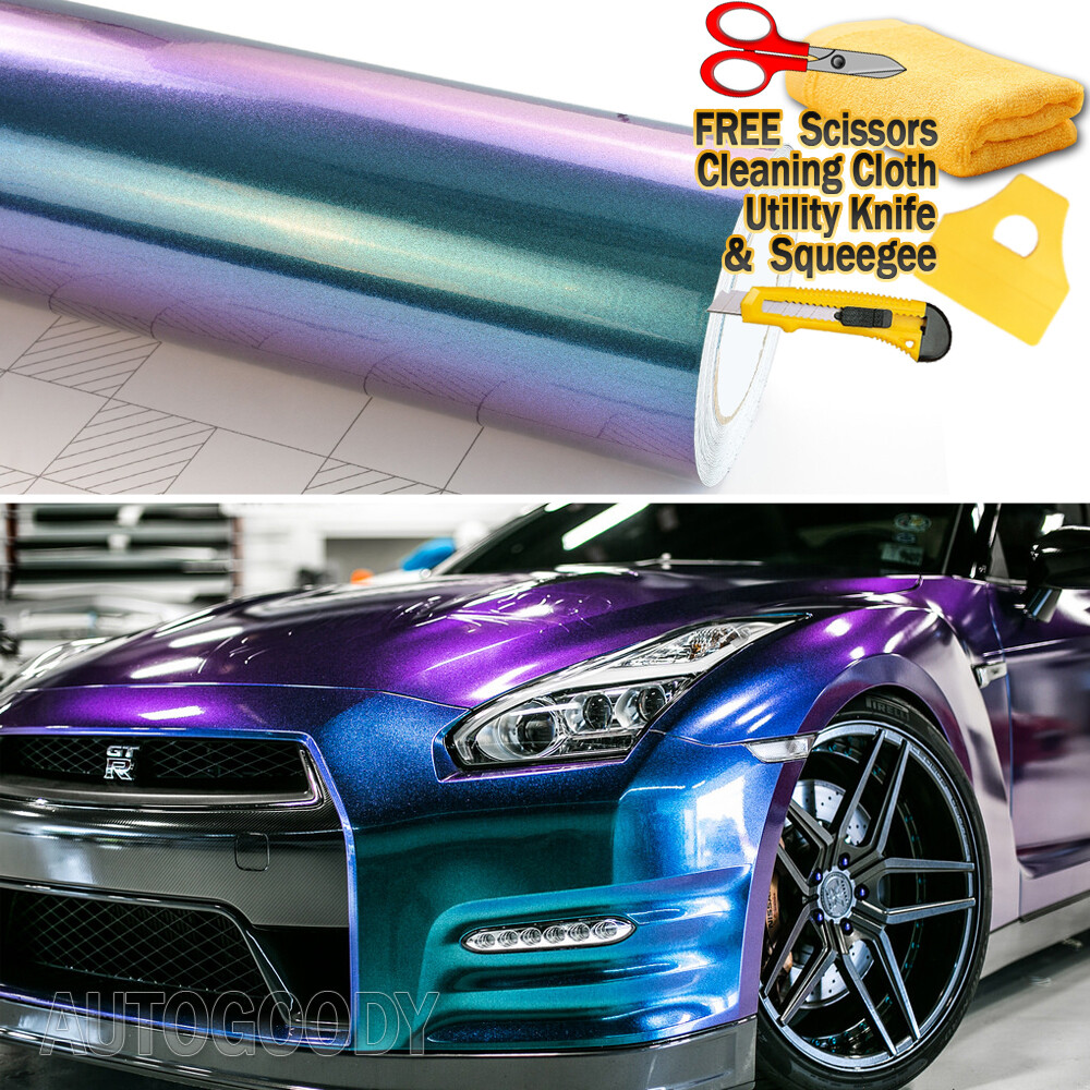 40ft x 5ft Gloss Metallic Chameleon Purple Teal Vinyl Film Wrap Air Bubble Free