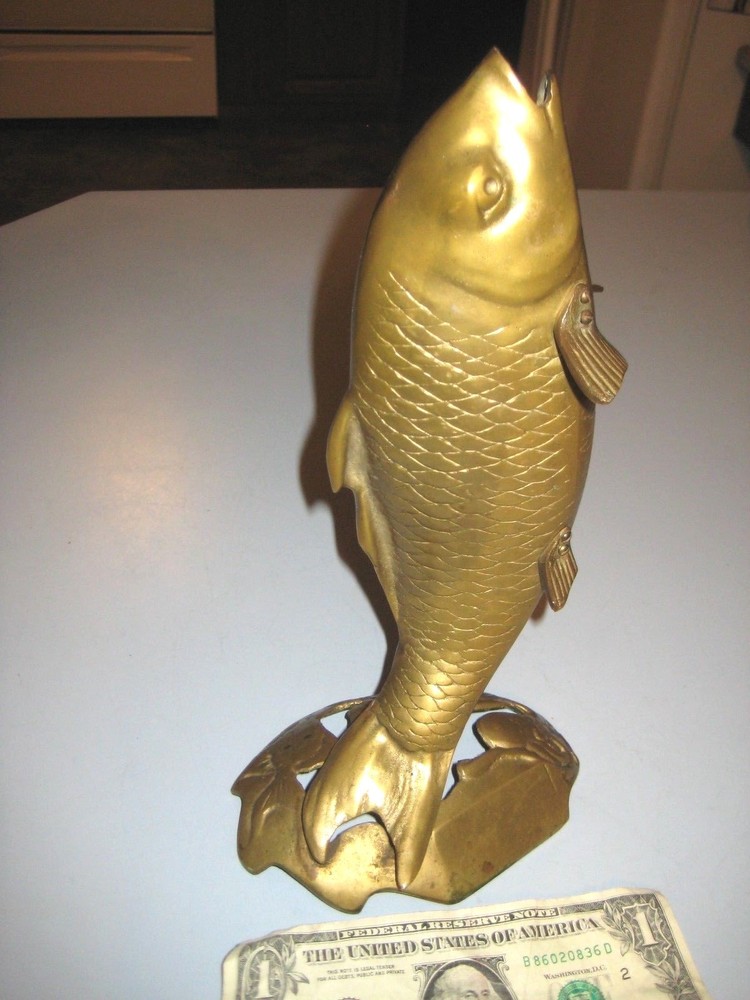 2 Pound Brass Fish Bud Vase Planter Fishing Statue Mancave Lure Bobber