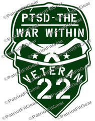 Veteran 22,Skull,PTSD The War Within,Support Our Troops,,Custom Vinyl Decal