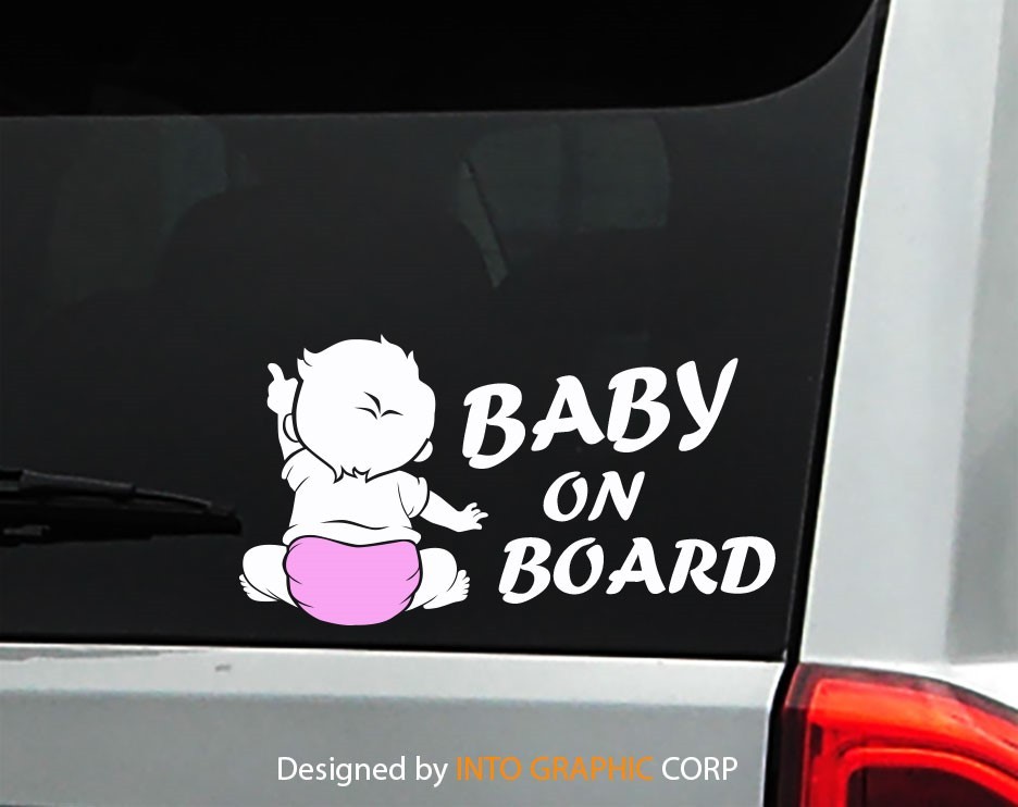 Baby on Board decal sticker cute baby character with different diaper color 7″W
