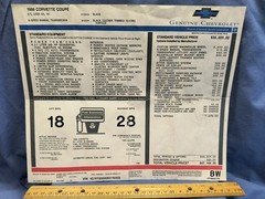 1999 Corvette Manufacturer’s Retail Window Sticker OEM ORIGINAL Chevrolet