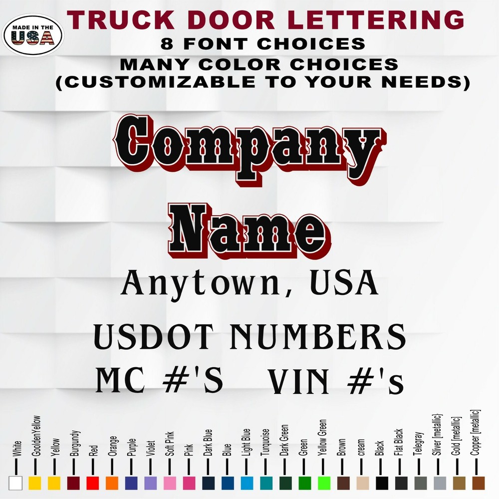 Set of Custom Vinyl Truck Door Lettering | Company Business Truck Door Lettering