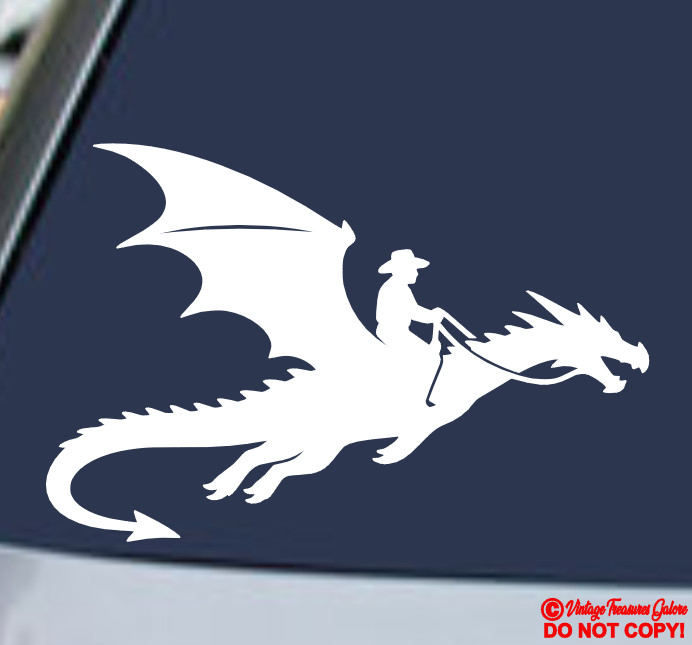 COWBOY RIDING ON A DRAGON Vinyl Decal Sticker Car Truck Rear Window Bumper JDM