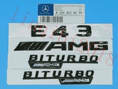 Flat Gloss Black E43 AMG BITURBO Trunk Embl Badge Sticker for 2017 Mercedes Benz