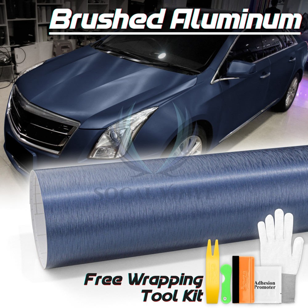 Premium Navy Blue Brushed Aluminum Steel Vinyl Wrap Sticker Decal Air Release