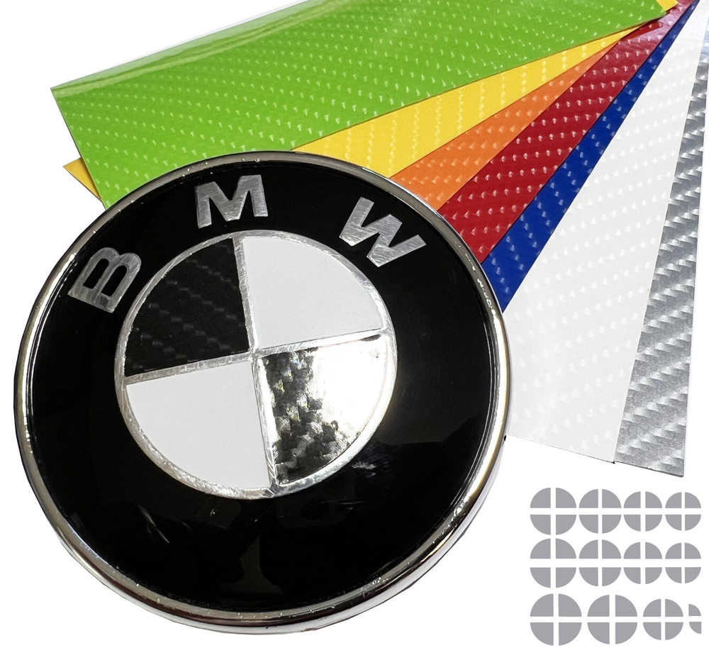 Emblem Overlay Vinyl Decal Sticker Complete Set For BMW Carbon Fiber 7D 6D Color