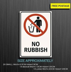 No Rubbish Sign, Self Adhesive Waterproof Vinyl Sticker