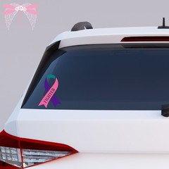 Fighter Thyroid Cancer Awareness Ribbons Pink Teal & Purple Vinyl Decal Sticker