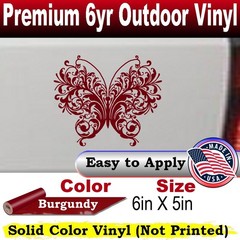 Swirl Butterfly Car or Truck Window Laptop Decal Sticker Burgundy 6X5