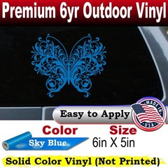Swirl Butterfly Car or Truck Window Laptop Decal Sticker Sky Blue 6X5