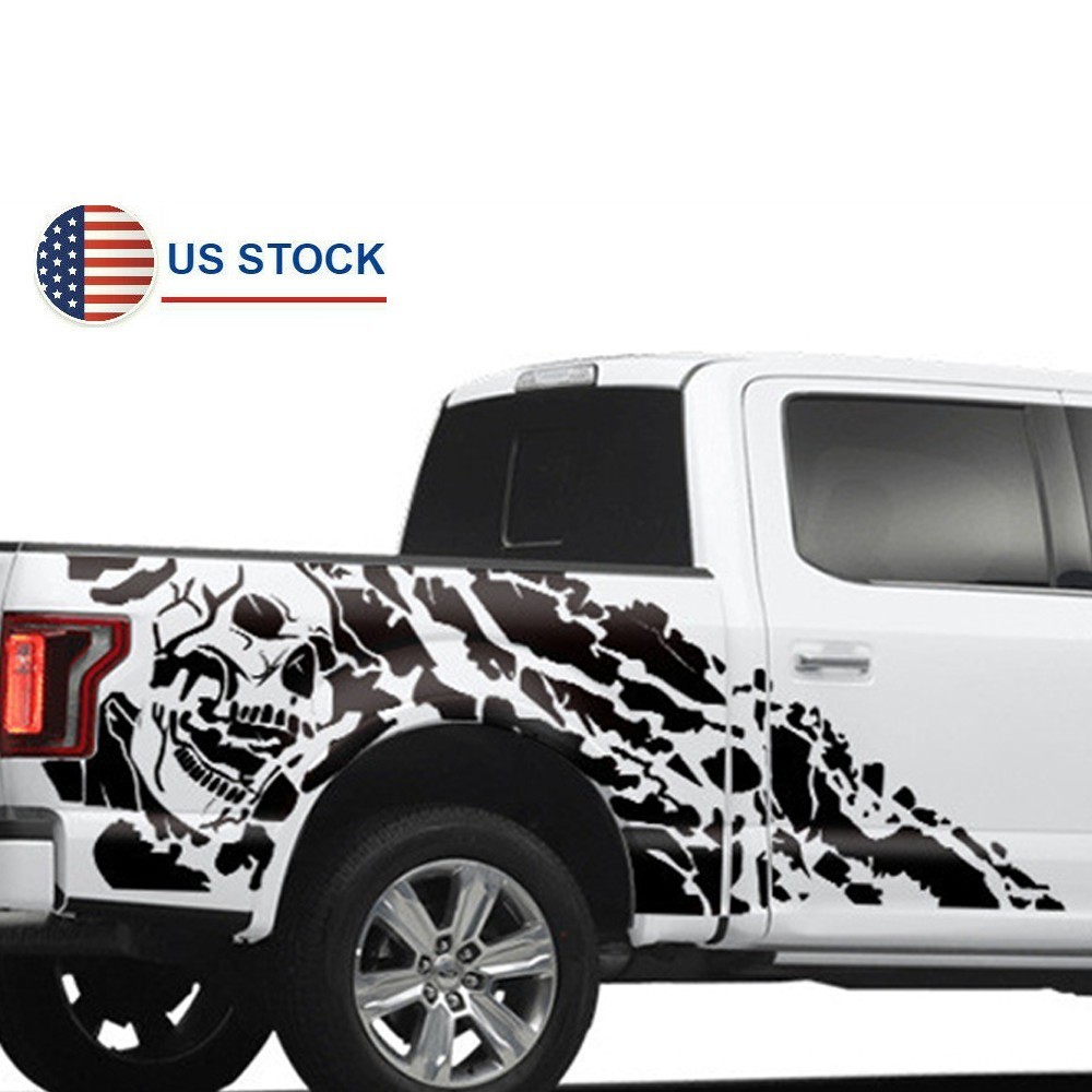 Pair Black Skull Graphics Sticker Body Vinyl Decal For Truck 4X4 Off Road Pickup