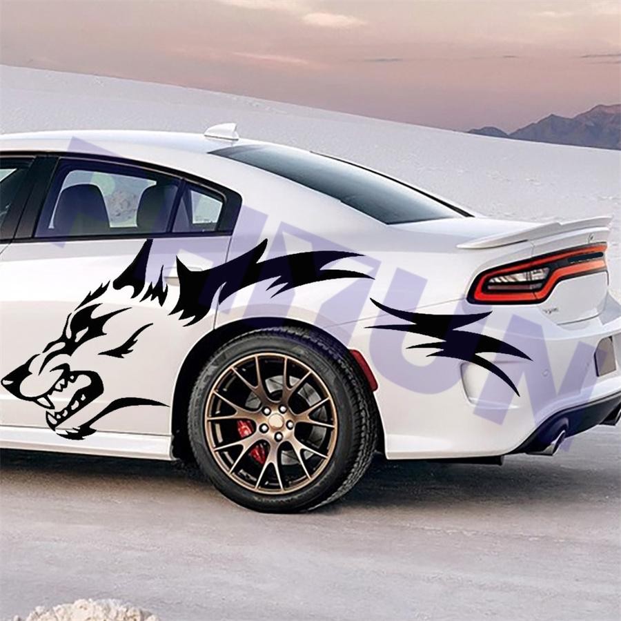 2pcs Door Side Running Wolf Car Stickers Universal For Pickup Vehicle Truck USA