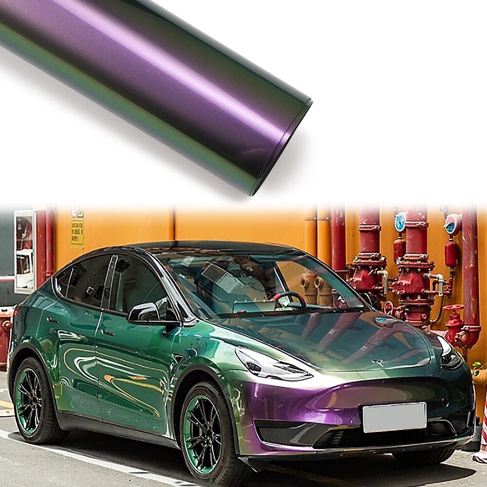 Chameleon Green to Purple Car Vinyl Wrap Sparking Diamond Glitter Car Body Film