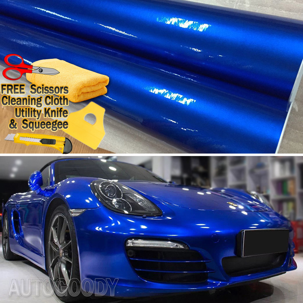 360″ x 60″ Super Gloss Metallic Blue Vinyl Film Wrap Air Bubble Free 30ft x 5ft