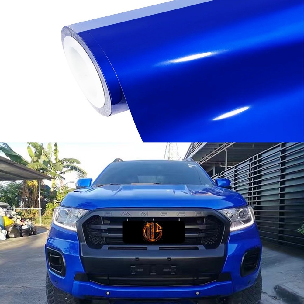 108″x60″ Ultra Gloss PET Liner Sapphire Blue Car Vinyl Wrap Air Release 9FT X5FT