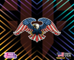 Bald Eagle American Flag+Window,Glass,Etc Decal 6 Years+LAMINATED ++Free Sticker