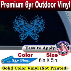 Swirl Butterfly Car or Truck Window Laptop Decal Sticker Sky Blue 6X5