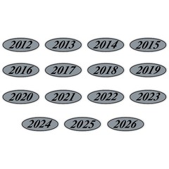 Car Windshield Year Stickers 2012-2026 Oval Dealership Decals Printed in USA