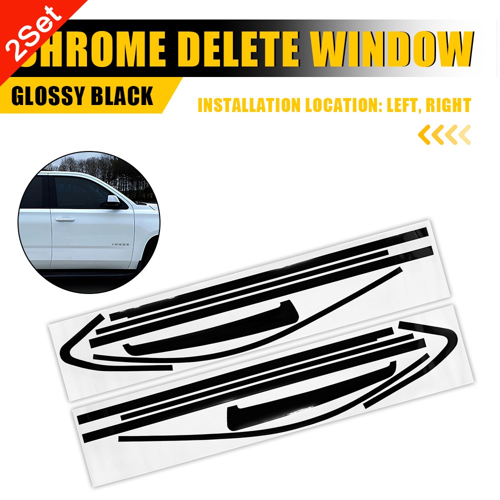 2Set Left Right Overlay for Chevrolet Tahoe 2015-2020 Window Overlay Gloss Black