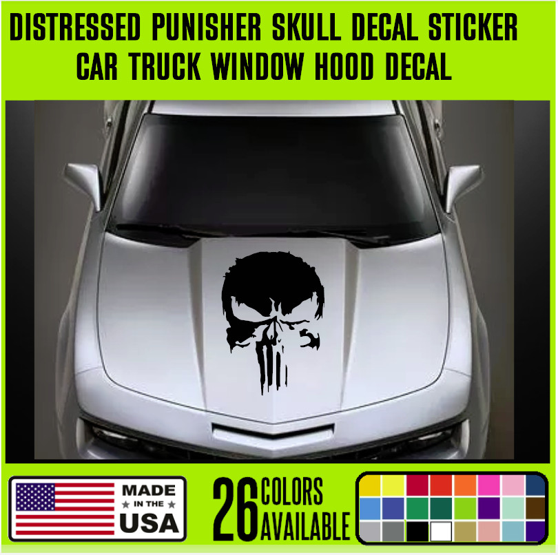 12″ to 30″ Distressed Punisher Skull Decal Sticker Vinyl Car Truck Window – SK2