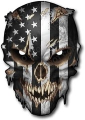 Hand-Drawn American Flag Skull Vinyl Sticker – Reflective Eyes & Durable Design