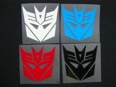 SET OF FOUR 4 INCH TRANSFORMERS DECEPTICON DECALS STICKERS WHITE RED BLACK BLUE