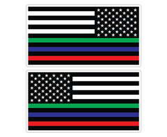 Multi Line American Flag Sticker Mirror Pair 2pc Vinyl Decal Red Blue Green