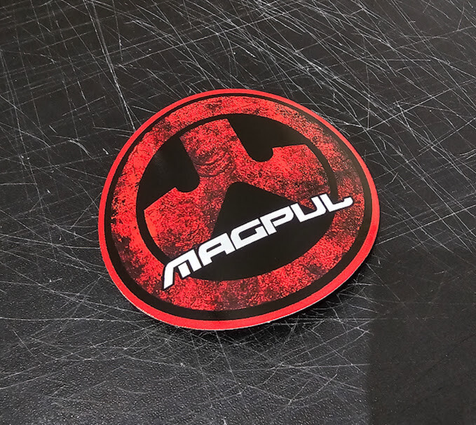 Magpul Grunge Red & Black/White Die Cut Round STICKER! AR15 5.56 223 Dirty 9mm