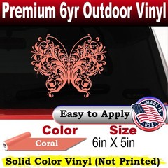 Swirl Butterfly Car or Truck Window Laptop Decal Sticker Coral 6X5