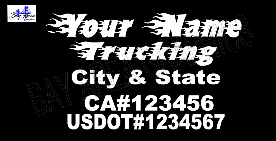 SEMI TRUCK DOOR COMMERCIAL DECALS CUSTOM FLAMES TEXT DECALS OUTDOOR VINYL X2