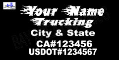 SEMI TRUCK DOOR COMMERCIAL DECALS CUSTOM FLAMES TEXT DECALS OUTDOOR VINYL X2